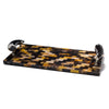 handmade black and light brown chequered natural horn rectangular serving board with two horn handles