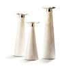 handmade cream and white bone on wood cylindrical candle holder set of three with german silver