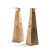 handmade light brown burl wood pattern pyramidal candleholder set of two with german silver