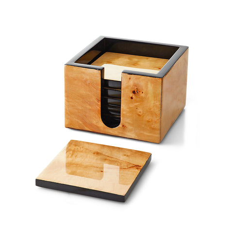 Burl Veneer Boxed Coaster Set