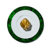 handmade emerald green iridescent mother of pearl charger plater rin with white plate and gold decorative artichoke