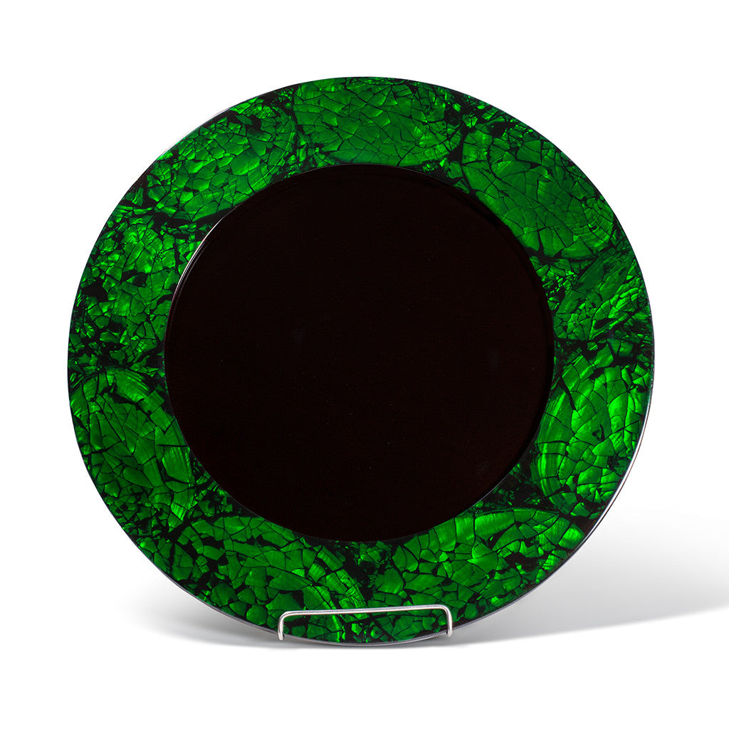 handmade emerald green iridescent mother of pearl charger plate rim