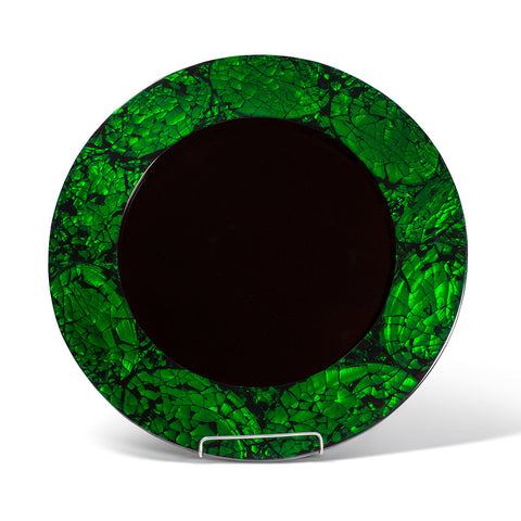 handmade emerald green iridescent mother of pearl charger plate rim