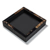 handmade black stitched leather square catch-all with dark brown and cream horn border