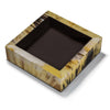 handmade cream and brown horn veneer square valet catch-all with black leather interior