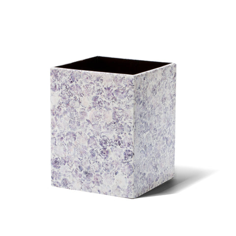 handmade purple and white mosaic patterned natural sea shell wood waste bin