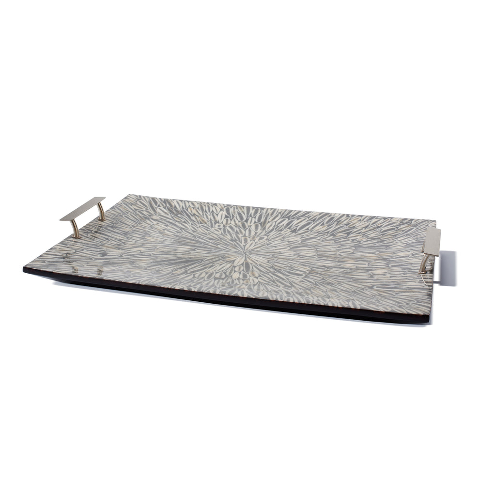 handmade cream-colored almendro bone wood large tray with german silver handles