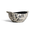 handmade cream and black spotted ojo de pajaro serving bowl with two c-shaped german silver handles