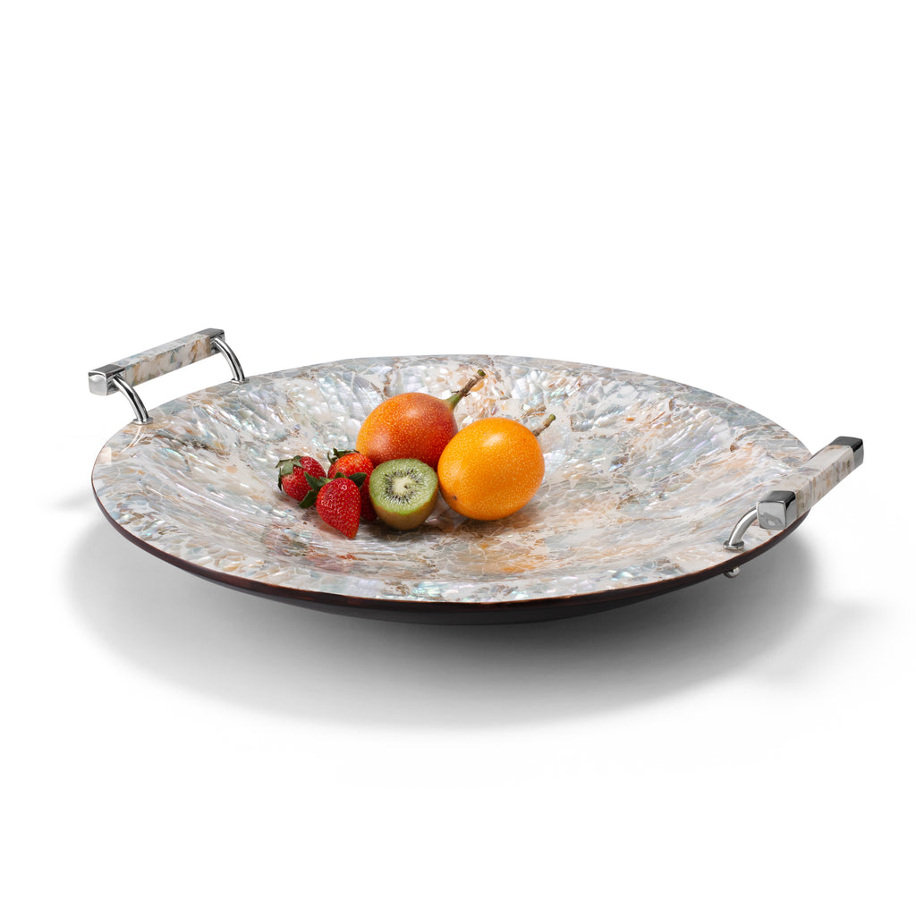 LaDorada's Mother of Pearl 20" Round Platter handcrafted with exquisite detail, a refined expression of artisanal design.