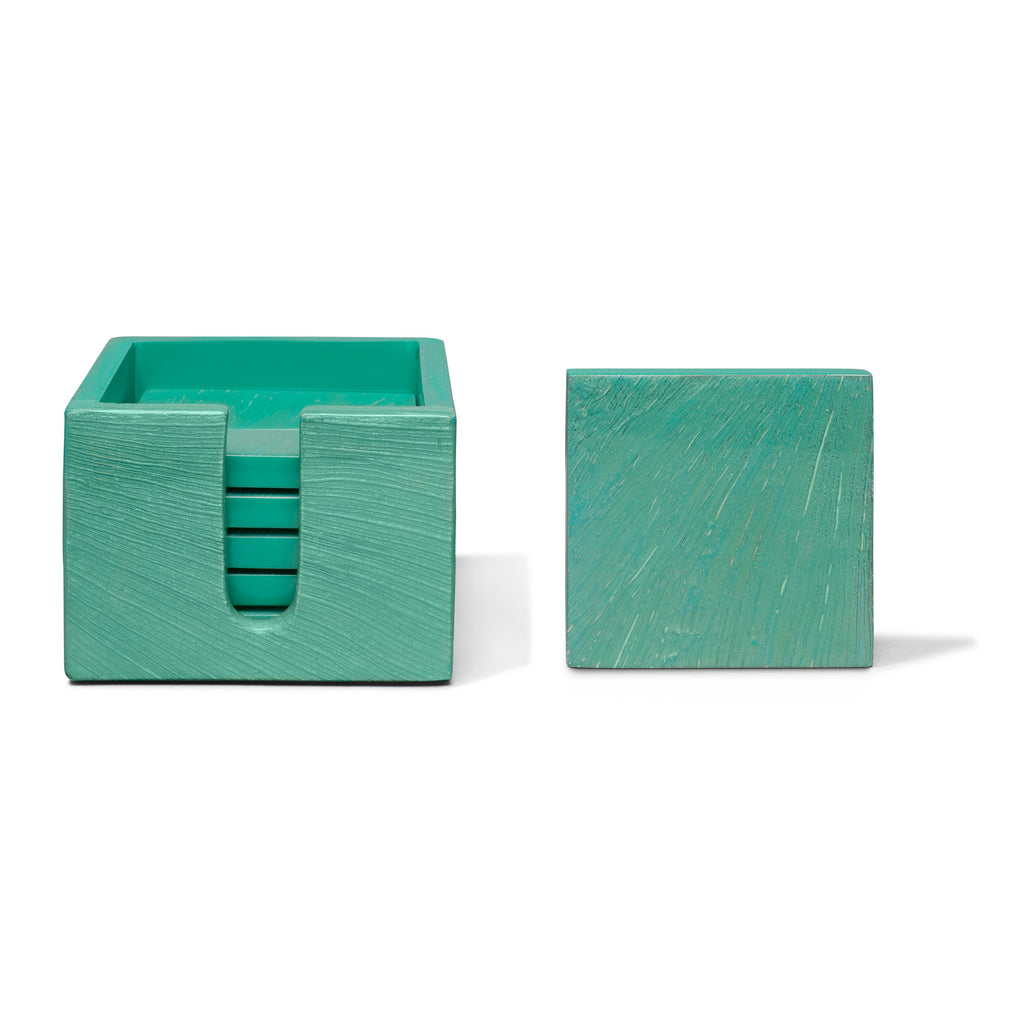 Aquamarine Maize Boxed Coaster Set by LaDorada, featuring green hues and finished with meticulous care in Colombia.