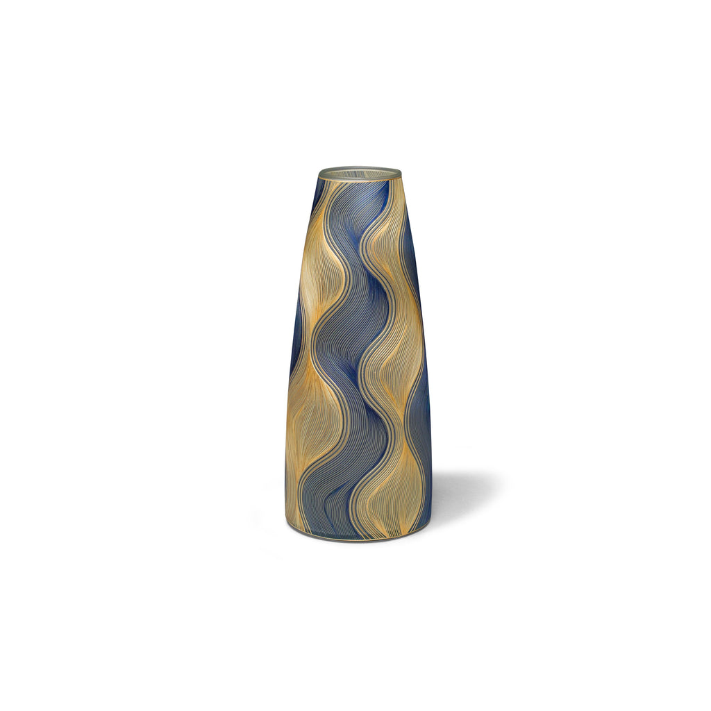 LaDorada presents the Midnight Blue Vase, featuring beige; blue hues and hand-finished by Colombian artisans.
