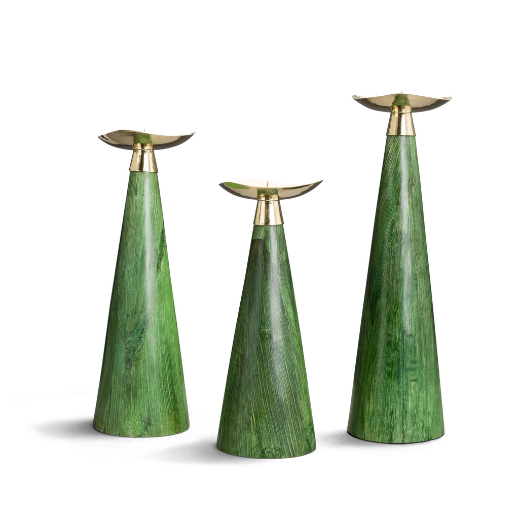 The Emerald Maize Candleholder Trio from LaDorada handcrafted with exquisite detail, embodying timeless elegance and craftsmanship.