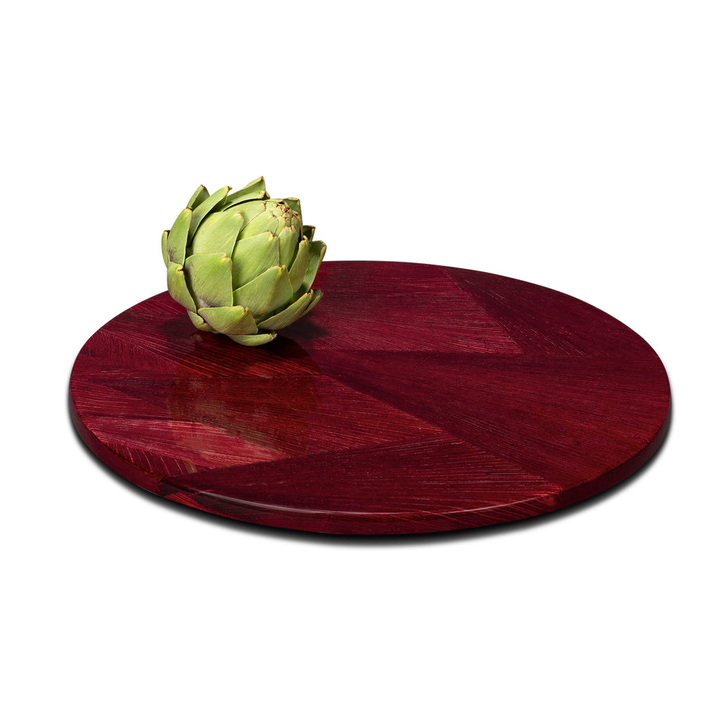 LaDorada's Santa Fe Maize Revolving Tray featuring red hues, a refined expression of artisanal design.