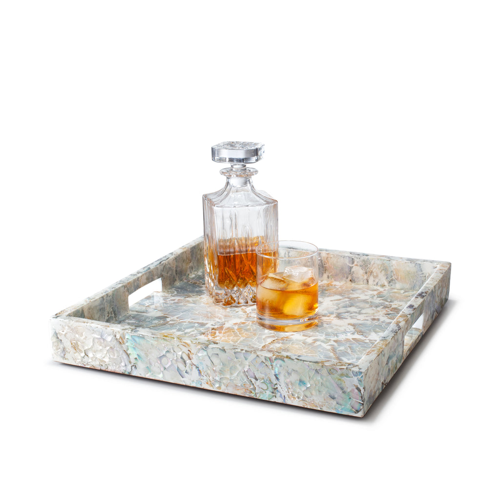 Mother of Pearl 16" Square Tray by LaDorada, handcrafted with exquisite detail and finished with meticulous care in Colombia.
