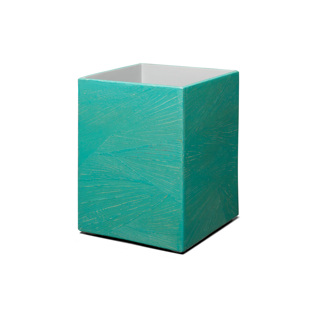 A Aquamarine Maize Wastebin by LaDorada, handcrafted with exquisite detail, showcasing Colombian artistry.