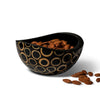 handmade black bamboo with beige rings pattern small bowl with almonds inside