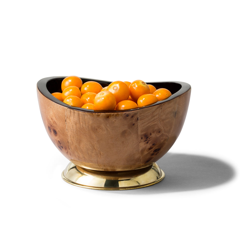 LaDorada's Burl Veneer Accent Bowl (Brass Base) handcrafted with exquisite detail, a refined expression of artisanal design.