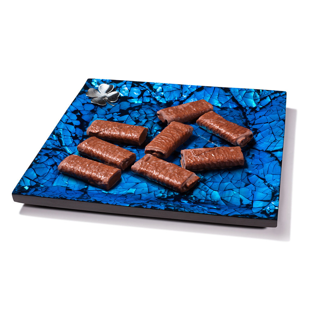 handmade blue mother of pearl german silver natural small platter with blue mosaic light reflecting pattern