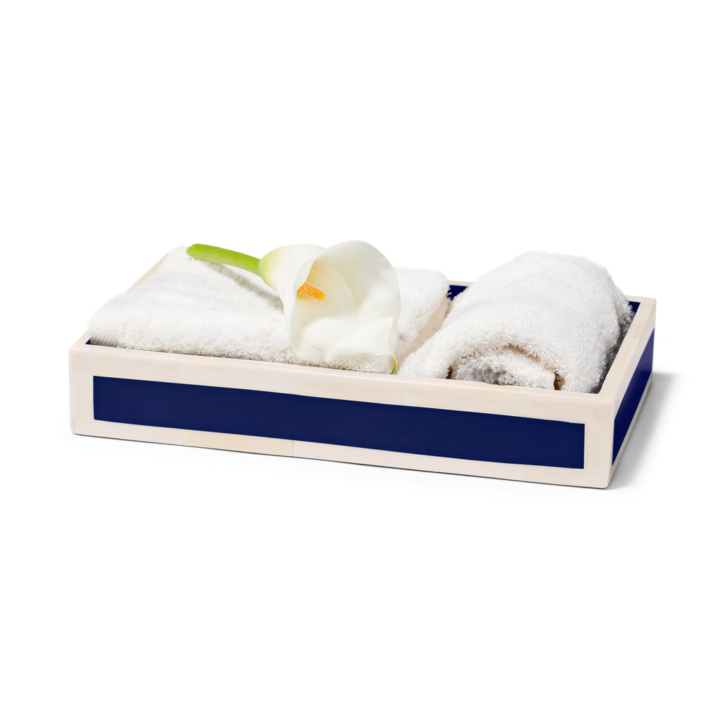 Ink Blue & Bone Bath Tray by LaDorada, handcrafted with exquisite detail and finished with meticulous care in Colombia.