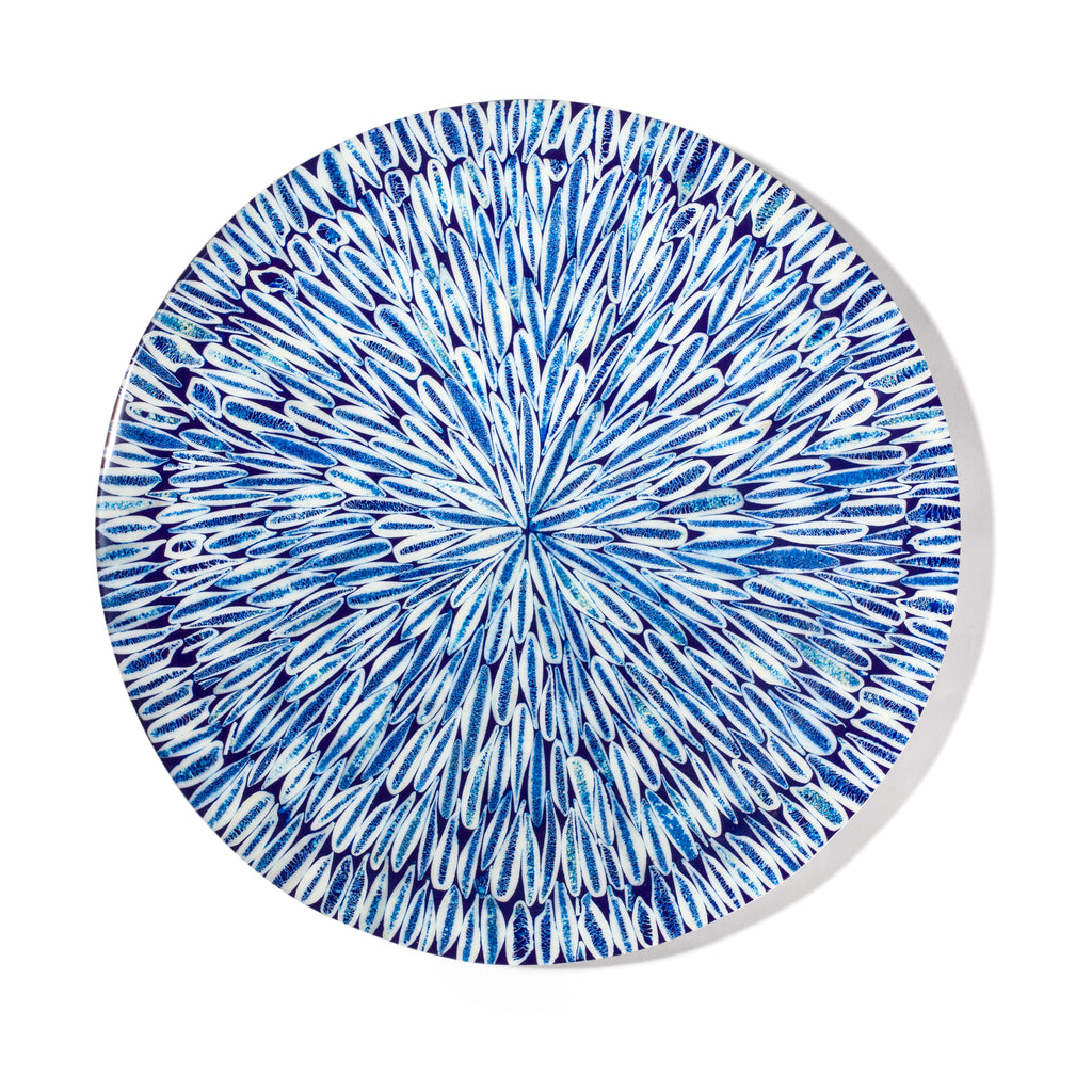 LaDorada presents the Blue Almendro Round Centerpiece, handcrafted with exquisite detail and hand-finished by Colombian artisans.