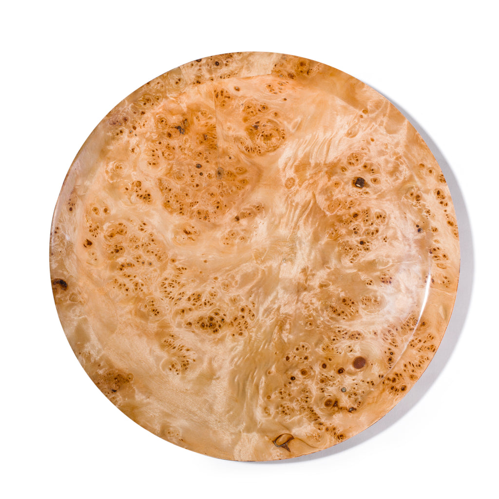 A Burl Veneer Round Centerpiece by LaDorada, handcrafted with exquisite detail, showcasing Colombian artistry.