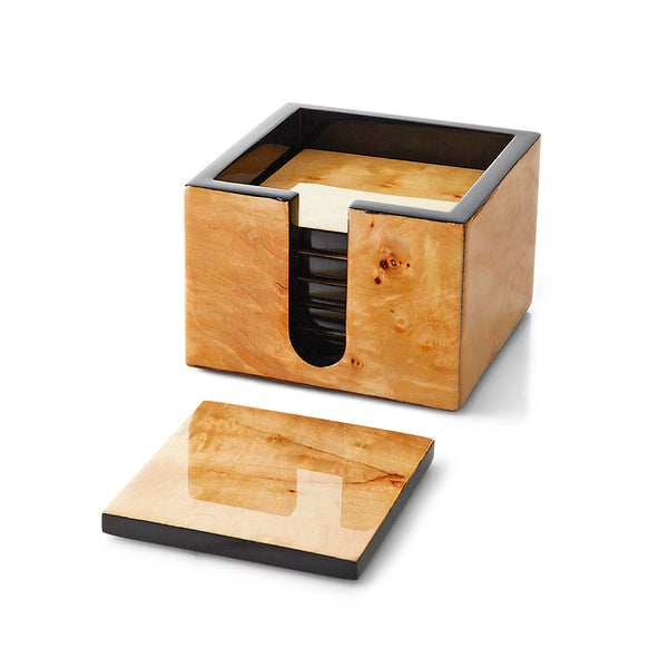 Burl Veneer Boxed Coaster Set