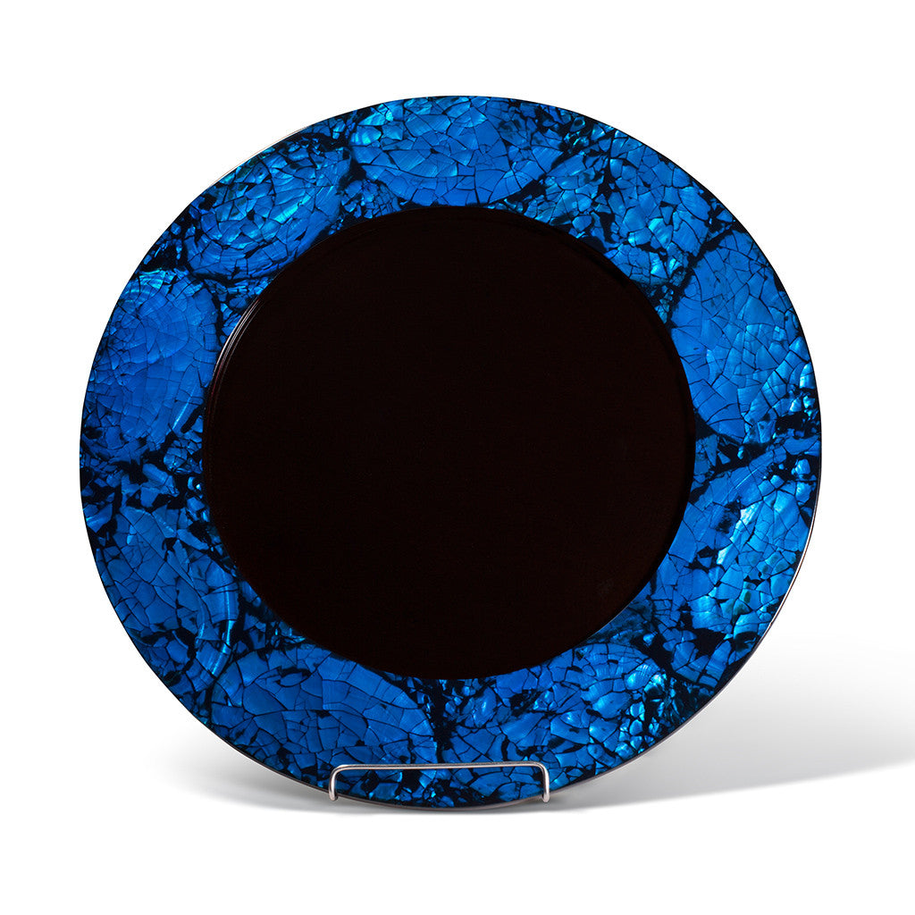 handmade blue mother of pearl iridescent rim of charger plate 