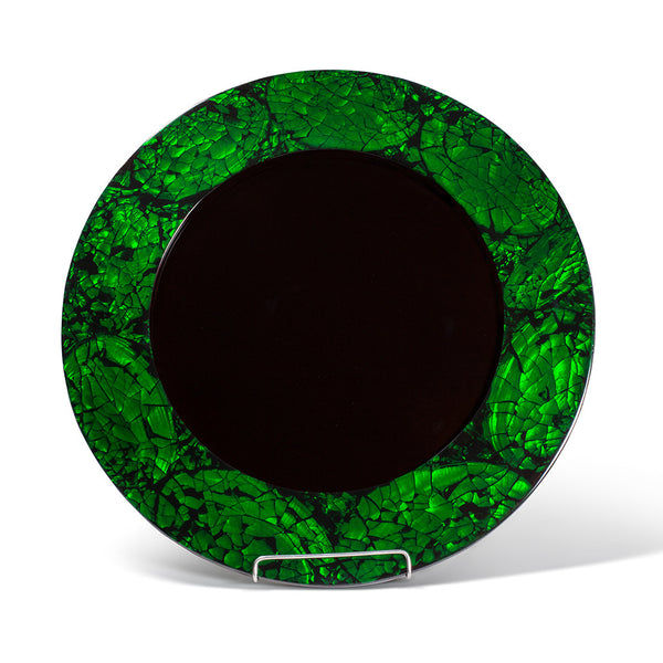 handmade emerald green iridescent mother of pearl charger plate rim