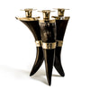 handmade black and brown natural patterned triple horn candleholder with german silver 