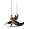 LADORADAhandmade dark brown and light brown set of two natural horns with german silver stand and tip with two ivory taper candles 
