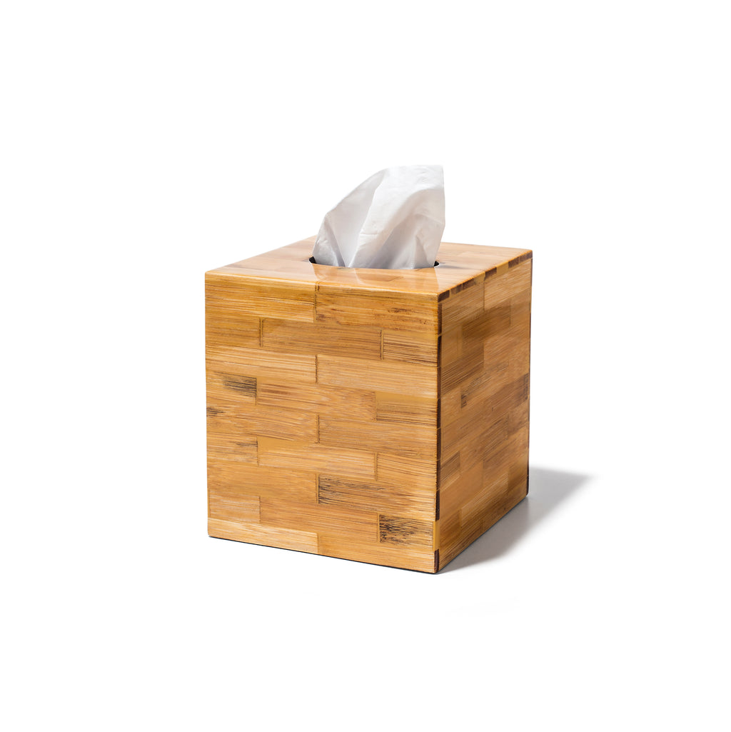 LaDorada presents the Bamboo Veneer Tissue Box, handcrafted with exquisite detail and hand-finished by Colombian artisans.