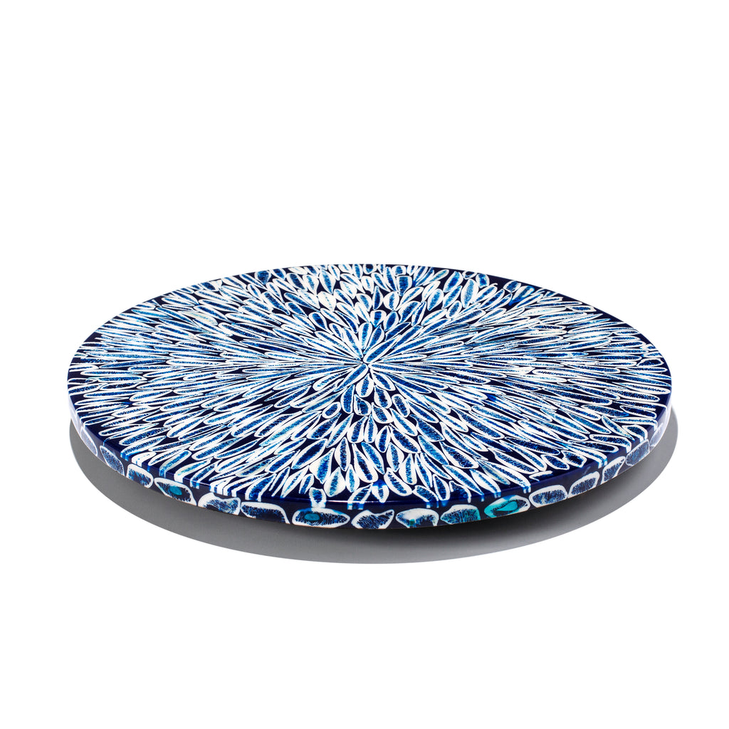 LaDorada presents the Blue Almendro Revolving Tray, handcrafted with exquisite detail and hand-finished by Colombian artisans.