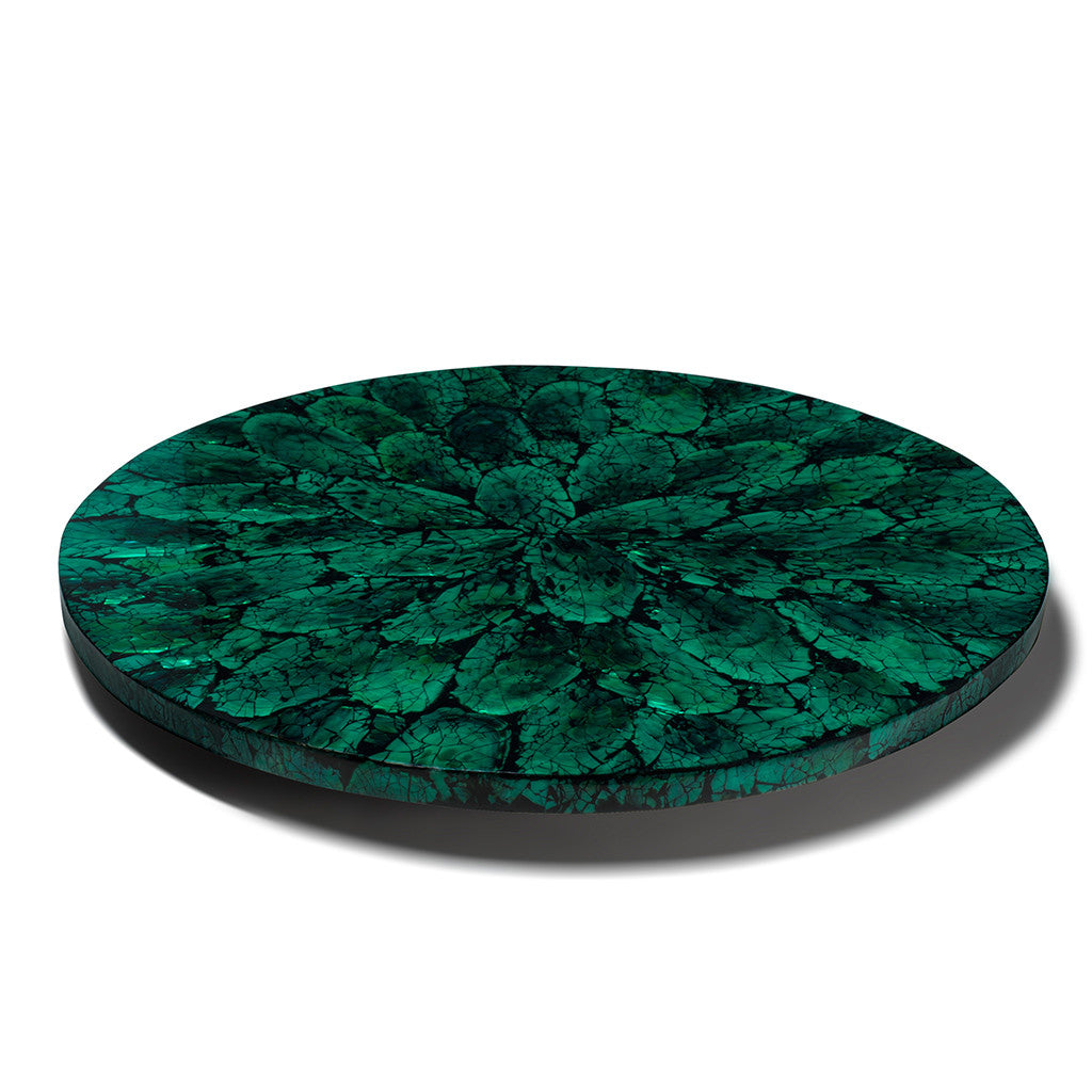 handmade emerald green iridescent mother of pearl on wood inlay round lazy susan revolving tray