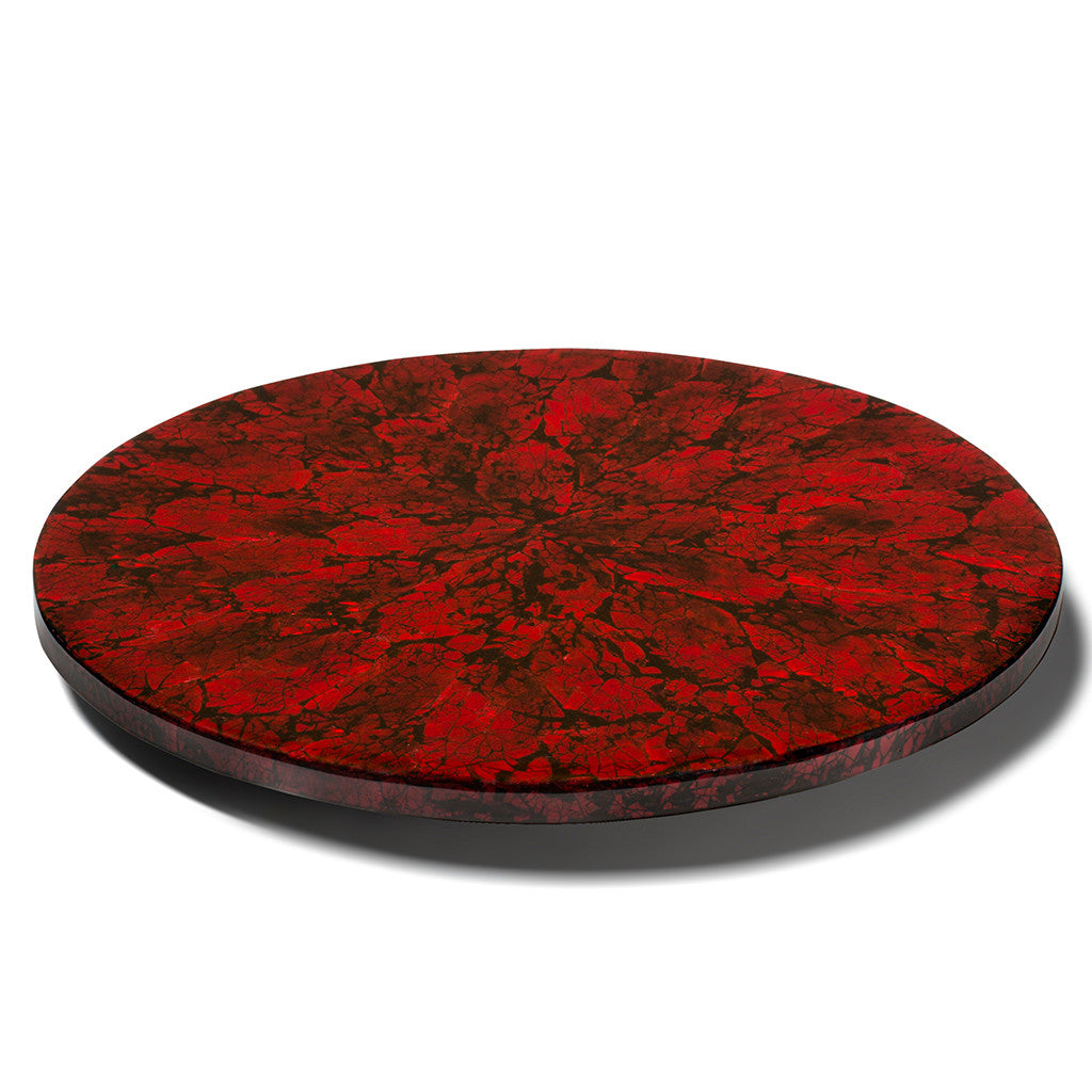 handmade ruby red iridescent mother of pearl on wood inlay round lazy susan 