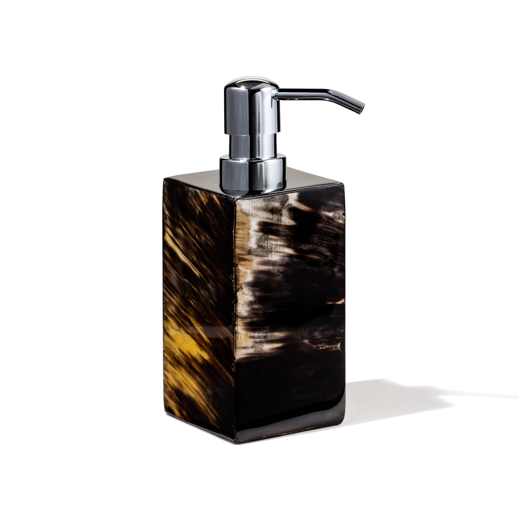 A Horn Veneer Soap Dispenser by LaDorada, handcrafted with exquisite detail, showcasing Colombian artistry.