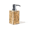 handmade black and tan mosaic patterned square soap dispenser with silver pump