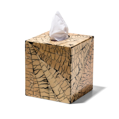 handmade beige and black mosaic patterned totumo wood tissue box