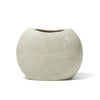 handmade cream bone on white wood circular flower vase with narrow opening 