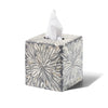 handmade gray and white loop patterned almendro bone wood tissue box with tissue