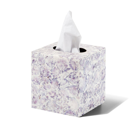 handmade purple and white mosaic patterned natural sea shell wood tissue box with tissue