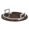 handmade black and brown striped round tray with german silver rim and handles 