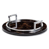 handmade black and brown striped round tray with german silver rim and handles