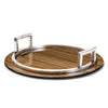 handmade light brown and dark brown striped round tray with german silver rim and handles and two glasses 