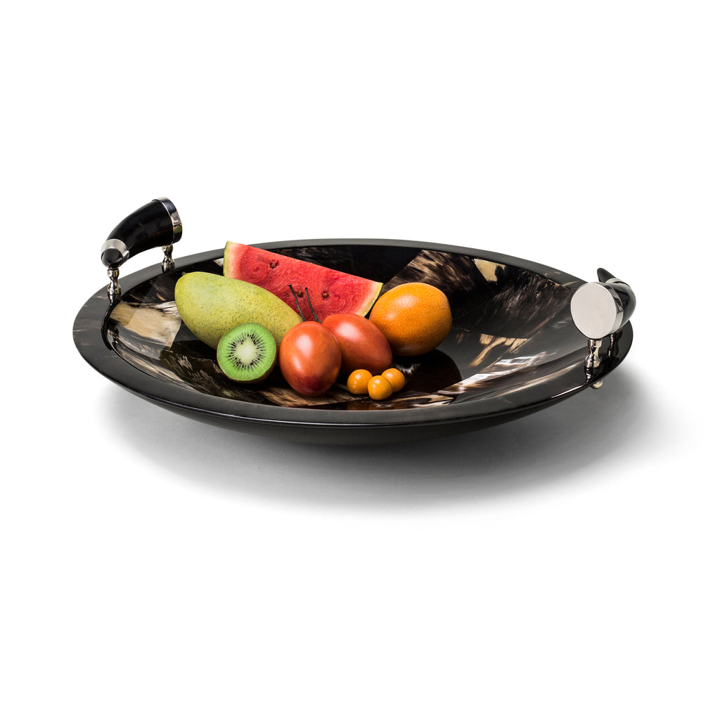 LaDorada's Horn Veneer 20" Round Platter handcrafted with exquisite detail, a refined expression of artisanal design.
