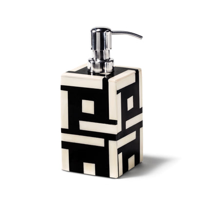 A Bone Domino Black Soap Dispenser by LaDorada, handcrafted with exquisite detail, showcasing Colombian artistry.