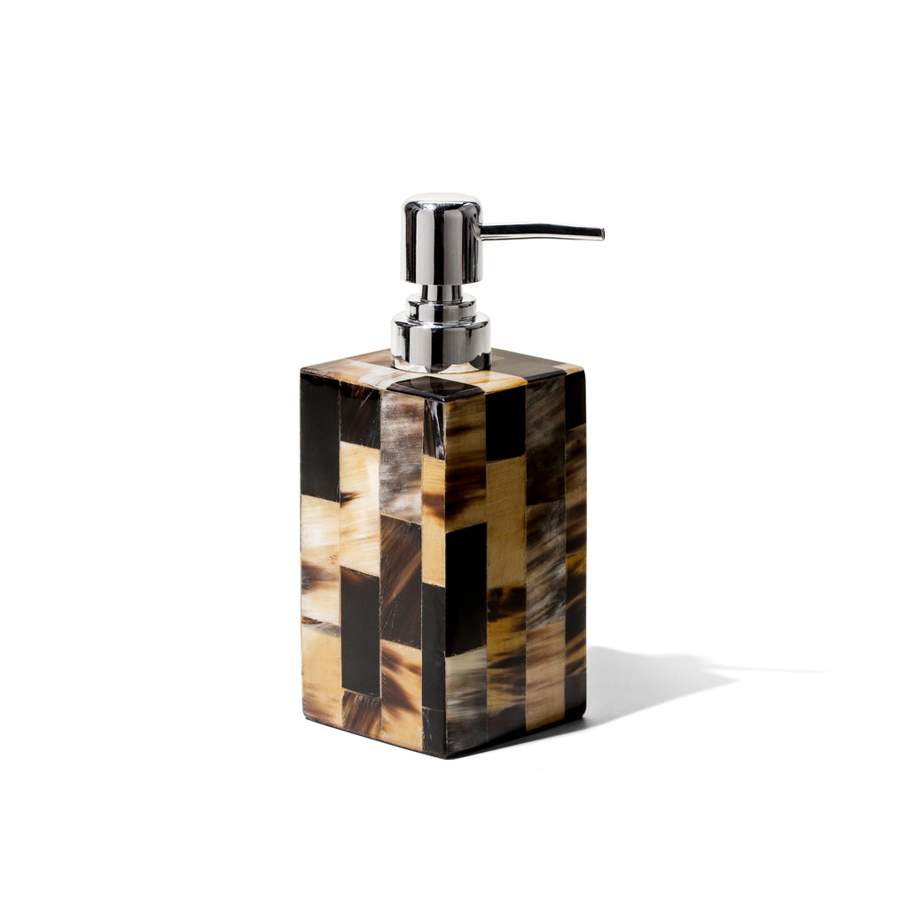 LaDorada presents the Horn Domino Soap Dispenser, handcrafted with exquisite detail and hand-finished by Colombian artisans.
