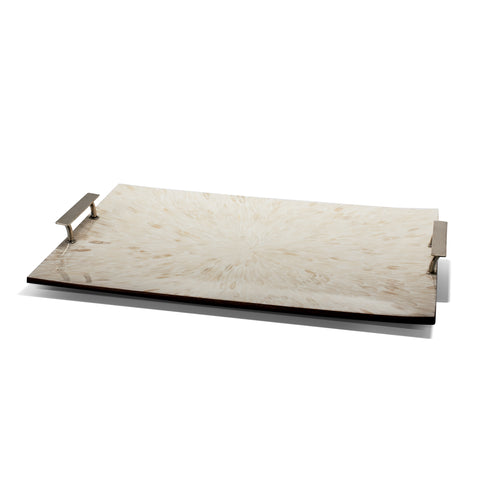 handmade cream light almendro large rectangular tray with german silver handles 