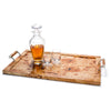 handmade tan burl veneer german silver wood large tray with handles drinking glasses on top