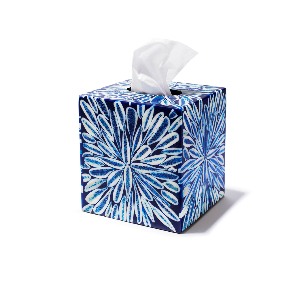 The Blue Almendro Tissue Box from LaDorada handcrafted with exquisite detail, embodying timeless elegance and craftsmanship.