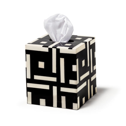 LaDorada presents the Bone Domino Black Tissue Box, handcrafted with exquisite detail and hand-finished by Colombian artisans.